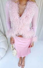 Violetta Pink Fur Trim Knit Cardigan Image