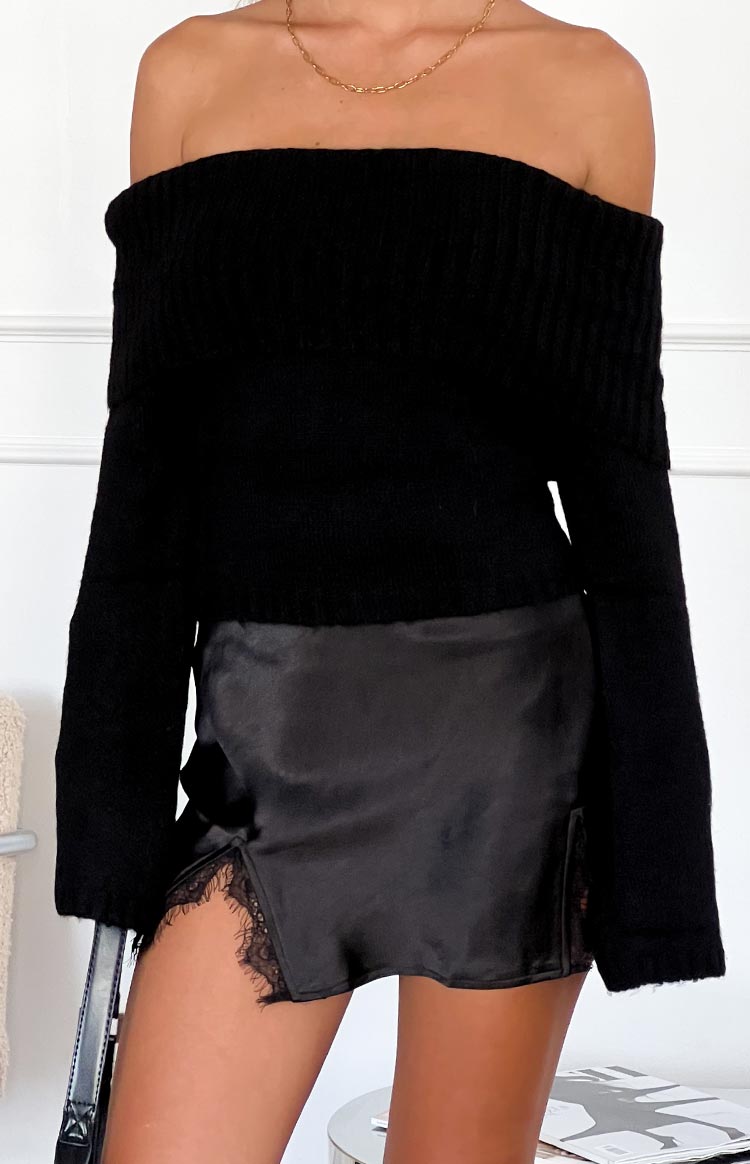 Joey Black Off Shoulder Sweater Image