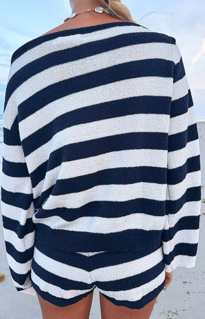 Willa Navy Stripe Knit Shorts