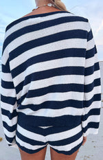 Willa Navy Stripe Off Shoulder Knit Sweater Image