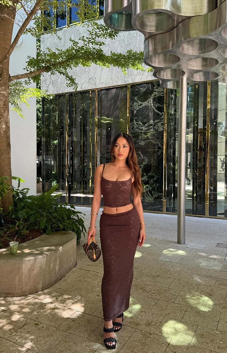 Willow Brown Lace Midi Skirt Image