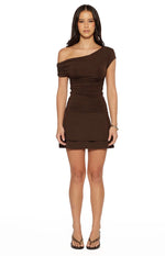 Yolanda Brown Off Shoulder Mini Dress Image