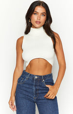 Yvette White Knit Crop Top Image