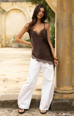 Ziva Brown Satin Lace Asymmetrical Top Image