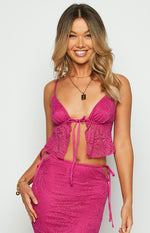 Alexia Fuschia Lace Tie Up Front Top Image