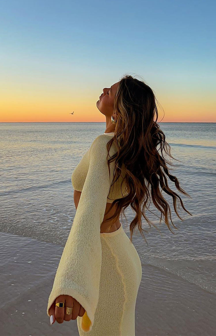 Arya Yellow Long Sleeve Knit Maxi Dress Image