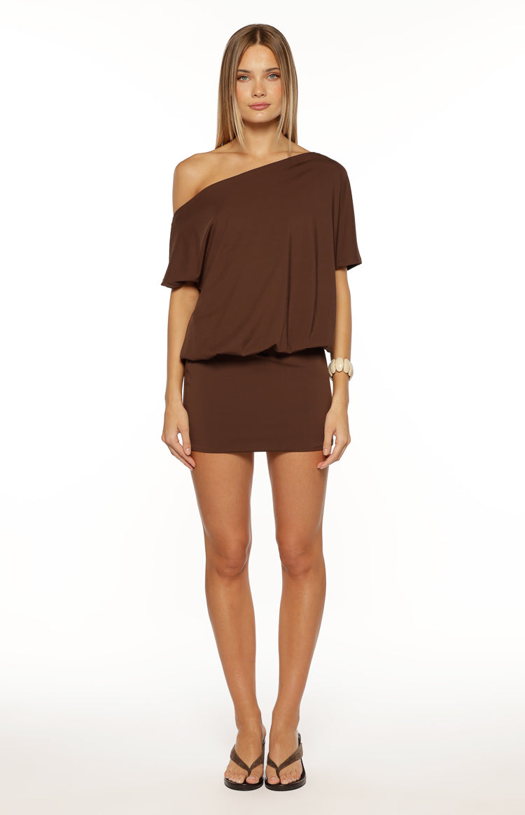 Bisou Brown Off Shoulder Mini Dress Image