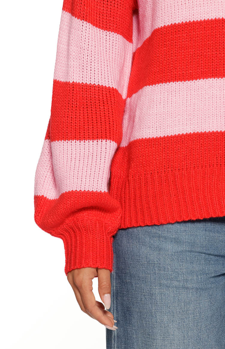 Finley Red and Pink Stripe Off Shoulder Knit Sweater Image
