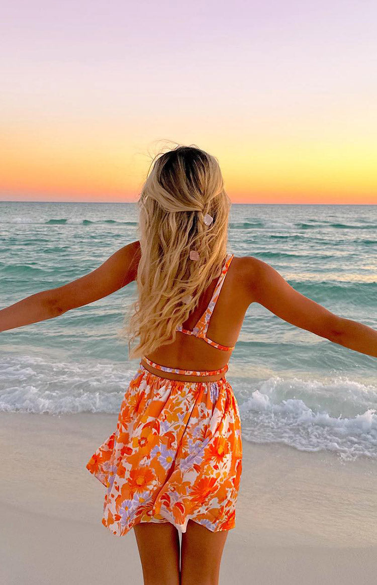 Genovia Orange Floral Mini Dress Image