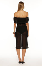 July Black Sheer Off the Shoulder Midi Dress Image