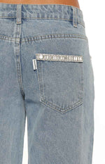 Kavira Light Wash Denim Diamante Trim Low Rise Jeans Image