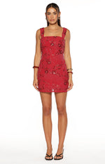 Not That Easy Red Beaded Party Mini Dress Image