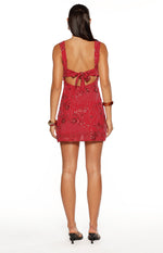 Not That Easy Red Beaded Party Mini Dress Image