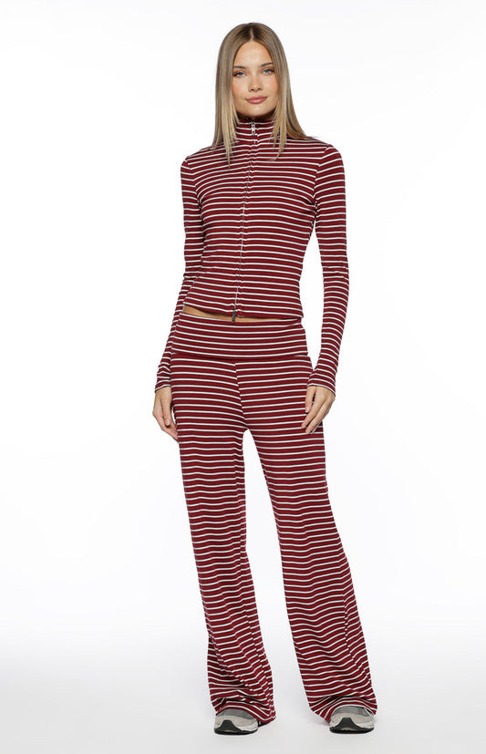 Pippen Burgundy Stripe Foldover Wide Leg Pants