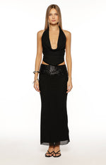 Saedee Black Halter Neck Mesh Top Image