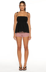 Solei Black Ruched Tie Strap Top Image