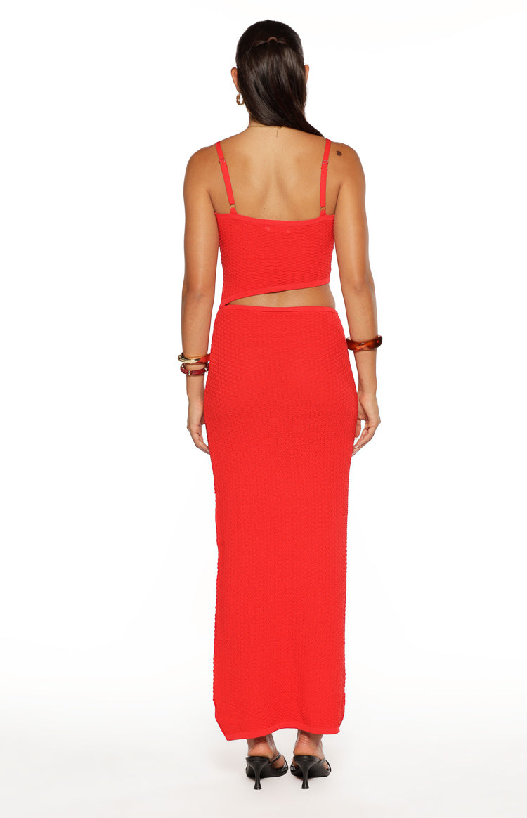 Tegan Red Knit Cut Out Maxi Dress Image