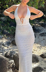 Novalie White Lace Halter Maxi Dress Image