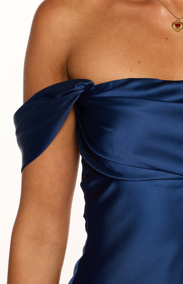 Zoella Tall Fit Navy Off The Shoulder Mini Dress Image